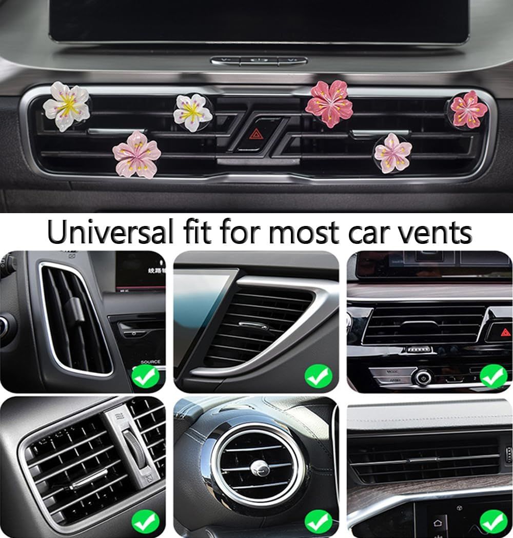 Cute Car Air Fresheners Vent Clips 6 PCS, Flower Air Vent Clips Pink Car Accessories Interior Aesthetic Women Automobile Air Conditioning Vents Decorations