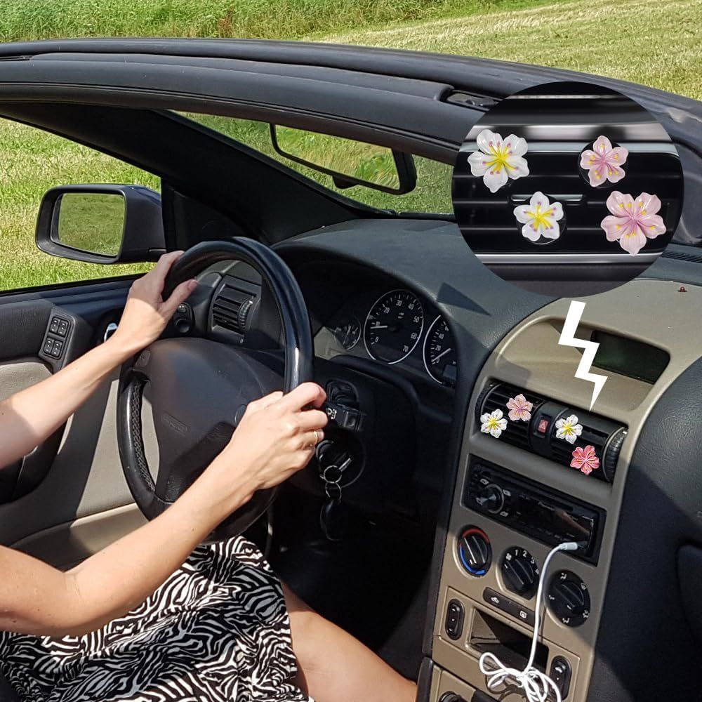 Cute Car Air Fresheners Vent Clips 6 PCS, Flower Air Vent Clips Pink Car Accessories Interior Aesthetic Women Automobile Air Conditioning Vents Decorations