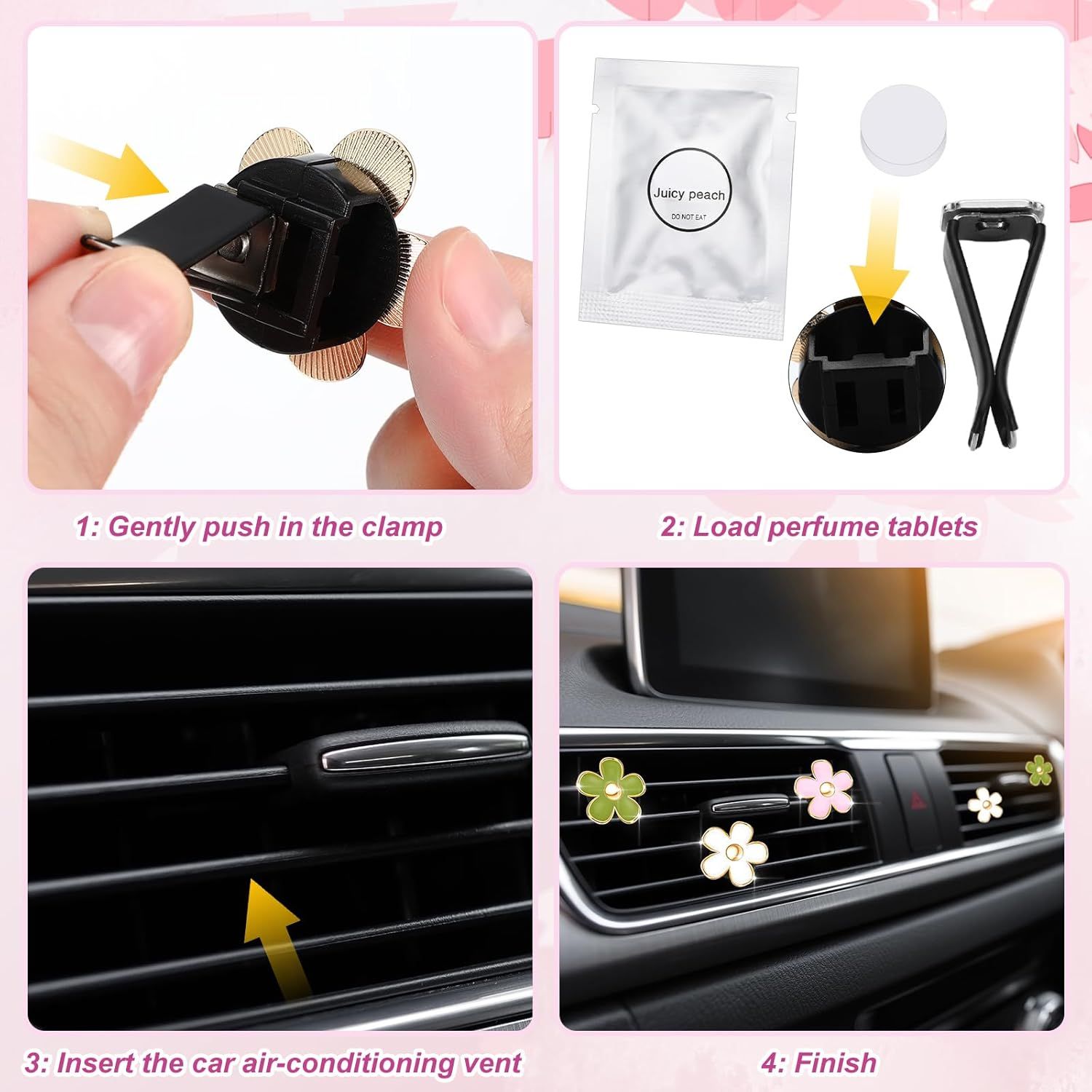 6 Pcs Daisy Flower Air Vent Clip Accessories Air Conditioning Outlet Clip Car Freshener Dashboard Accessories Charm Car Inter Decor (Green, Pink,White,3/3.3 cm)