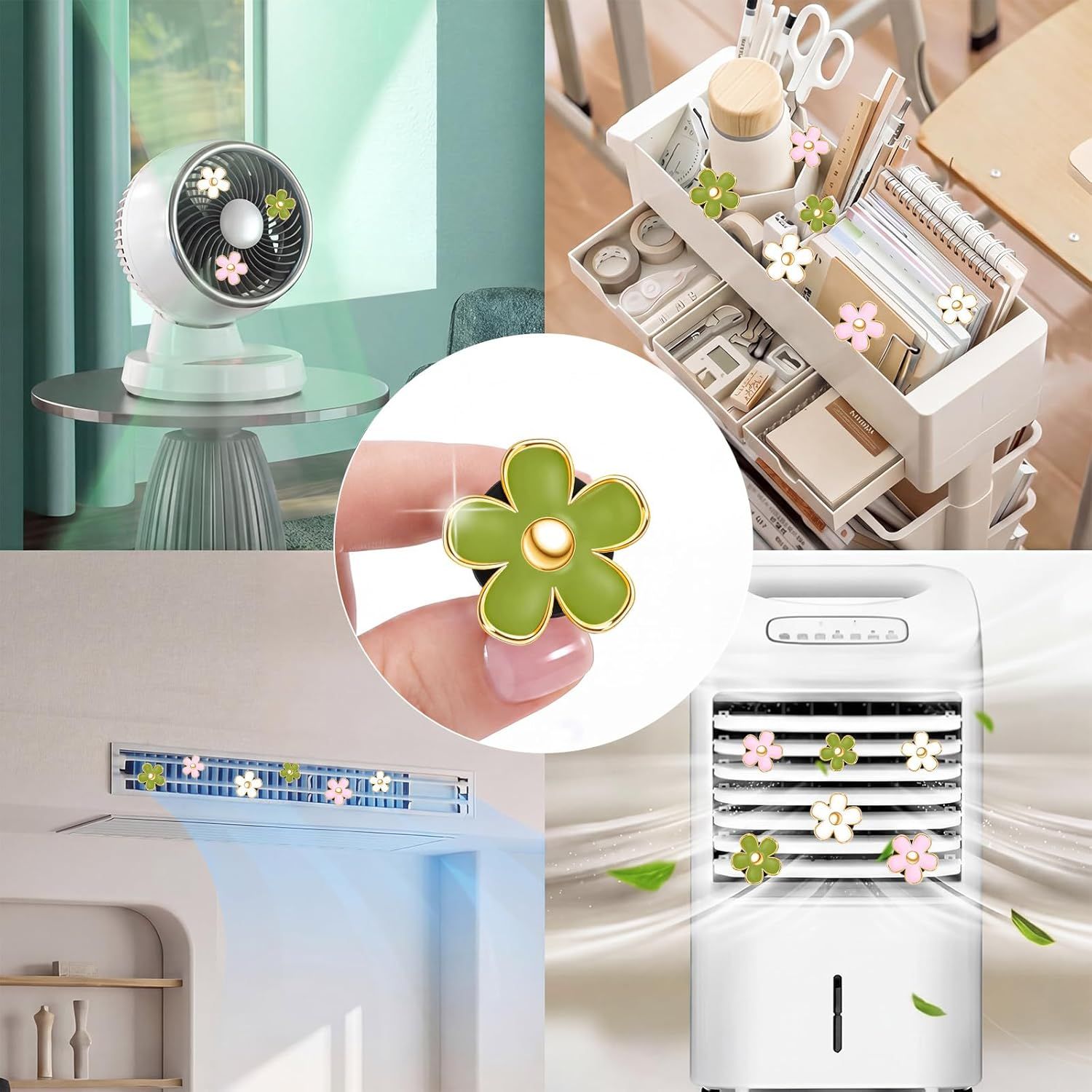 6 Pcs Daisy Flower Air Vent Clip Accessories Air Conditioning Outlet Clip Car Freshener Dashboard Accessories Charm Car Inter Decor (Green, Pink,White,3/3.3 cm)