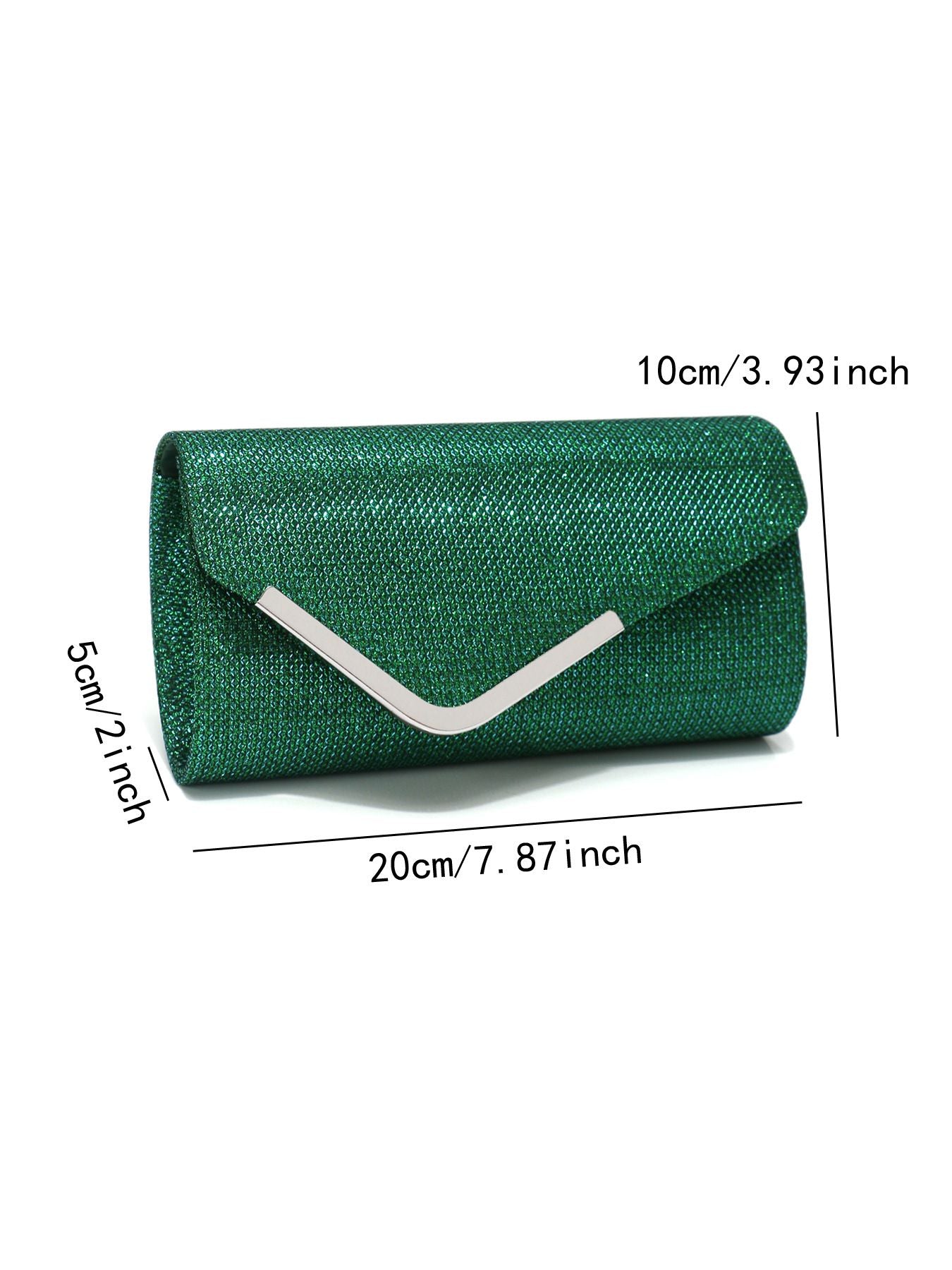 Women Fashion Wedding Evening Clutch Bag, V‑Shaped Metal Trim Versatile Chain Formal Party Handbag for Prom Banquet, Silver