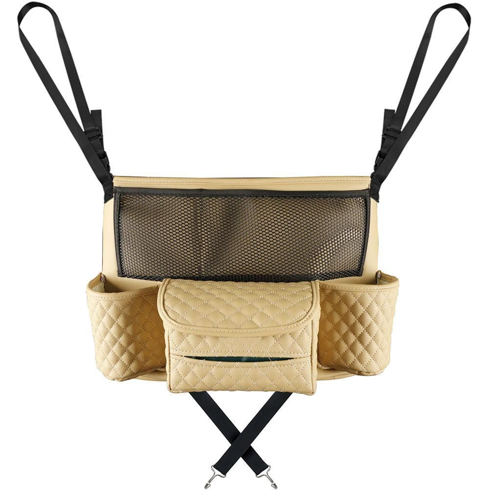 Car Handbag Purse Holder Between Seats Car Consoles Storage Bag Auto Seat Barrier-Beige