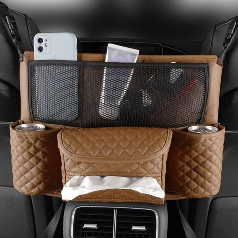 Car Handbag Purse Holder Between Seats Car Consoles Storage Bag Auto Seat Barrier-Beige