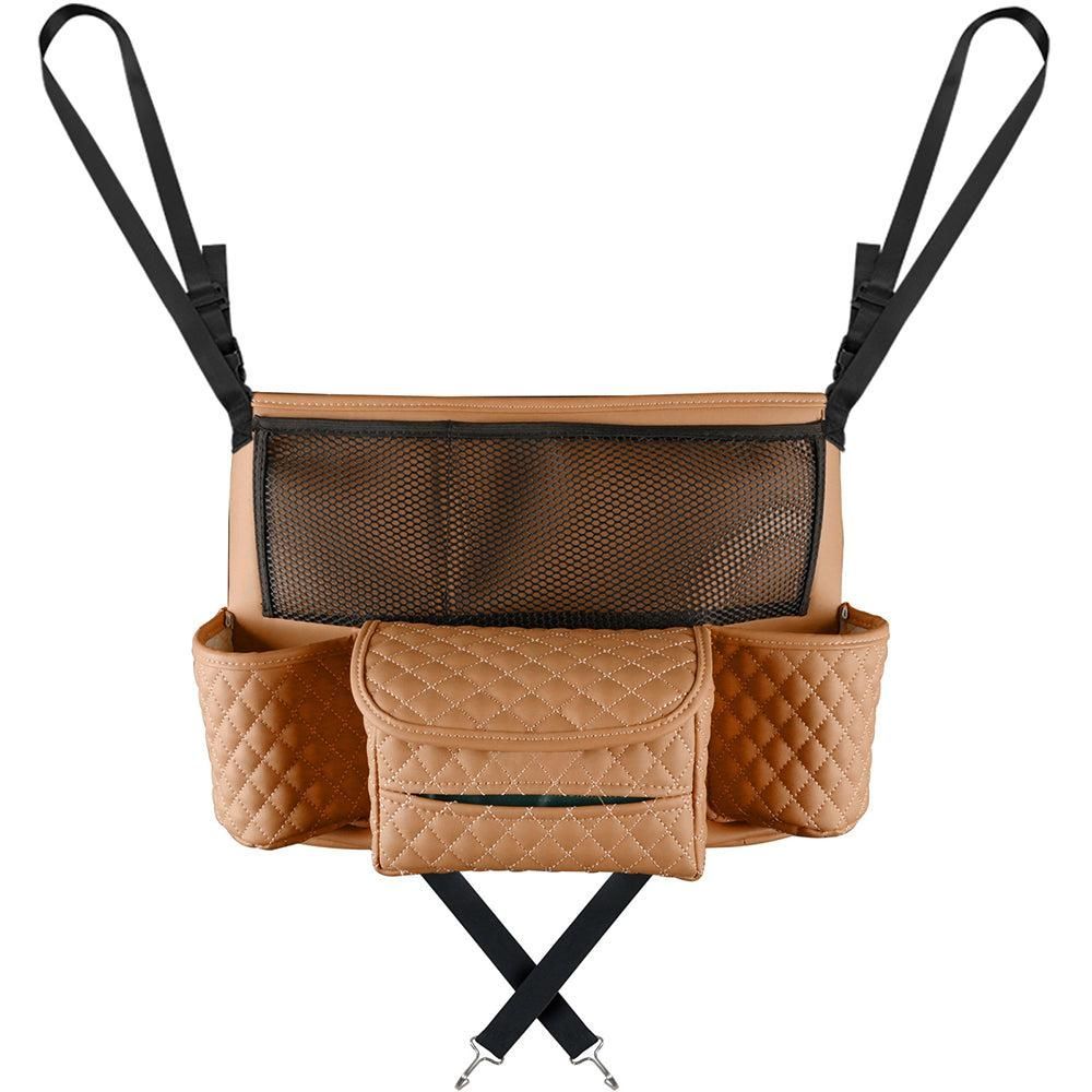 Car Handbag Purse Holder Between Seats Car Consoles Storage Bag Auto Seat Barrier-Brown
