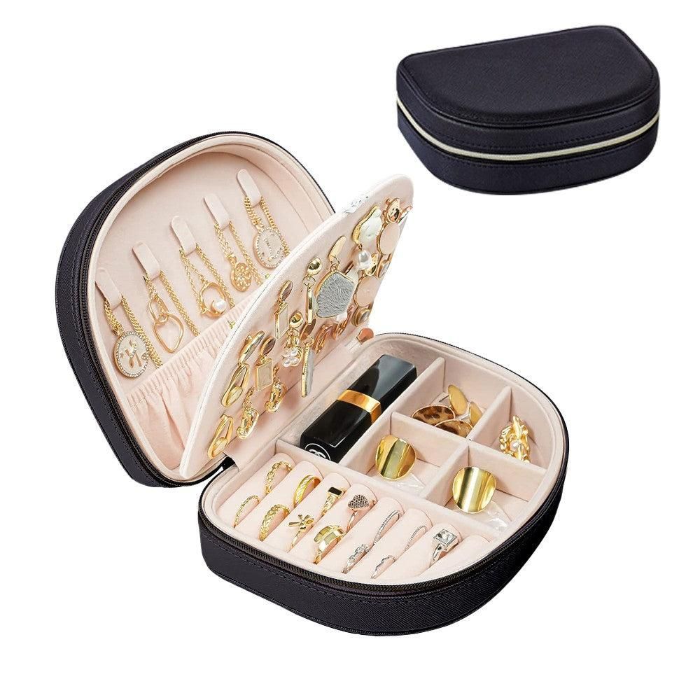 Portable Double Layer Jewelry Organizer Box PU Leather Jewelry Storage Case Green