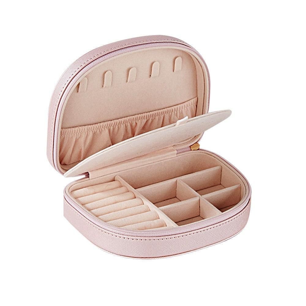 Portable Double Layer Jewelry Organizer Box PU Leather Jewelry Storage Case Pink