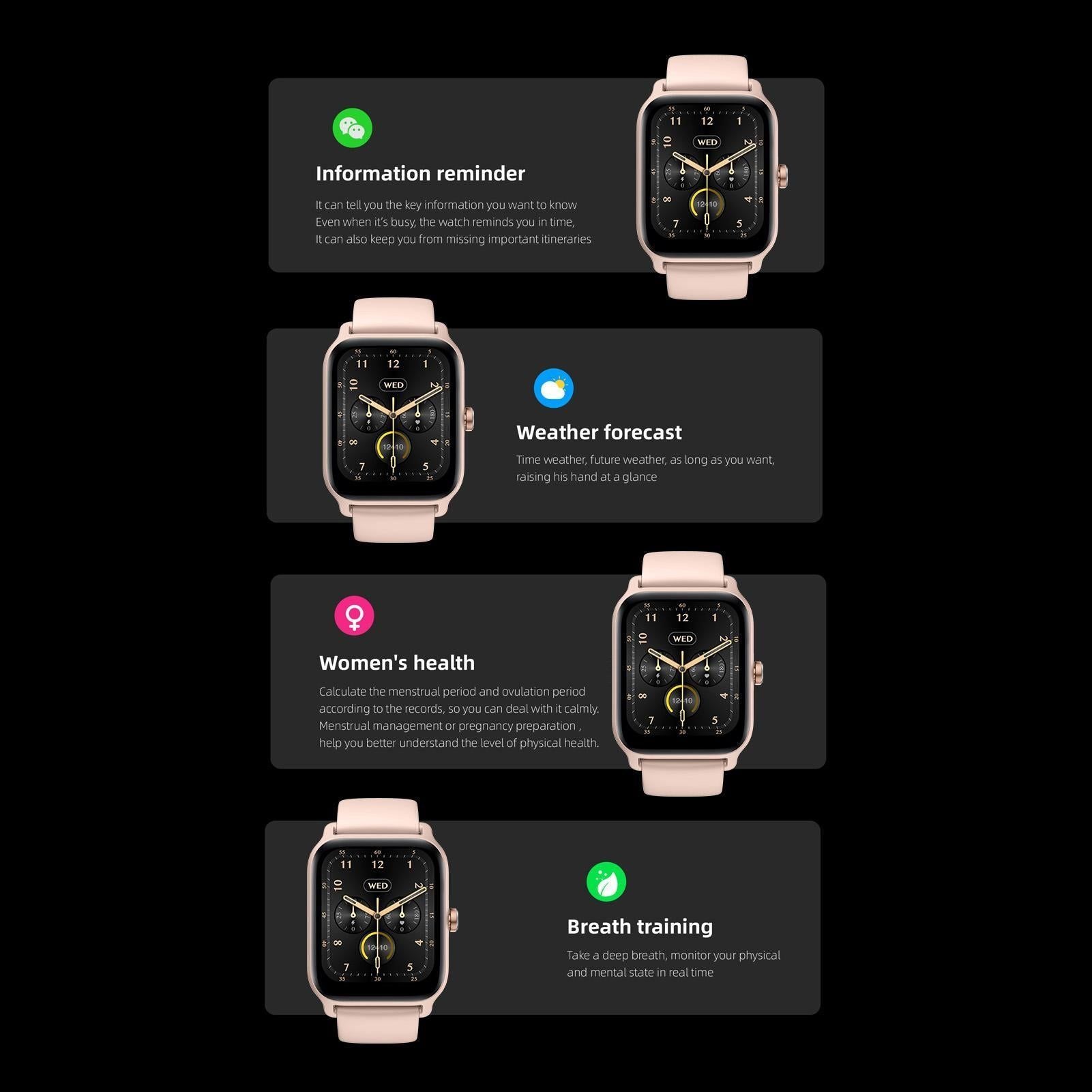 1.8inch Smart Watch IP68 BT5.3 for Android iOS with Heart Rate Monitoring Exercise Records 1pc（Black）