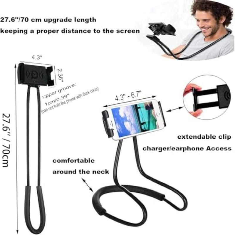 70cm 360°Rotating Neck Phone Holder Universal Clip for Phone Tablet Black