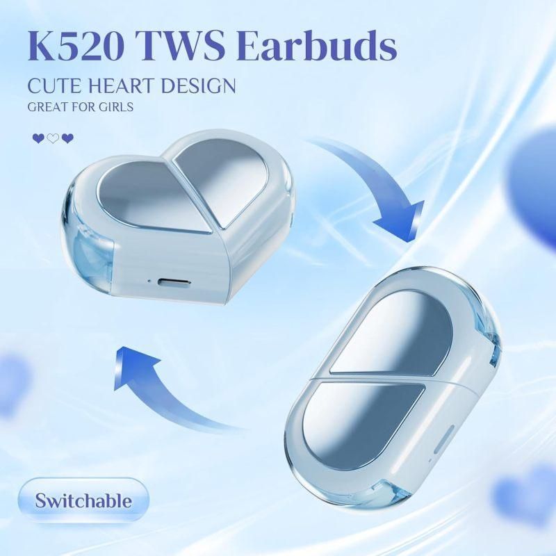 K520 deformable cute heart-shaped bluetooth headset tws compact stereo - white