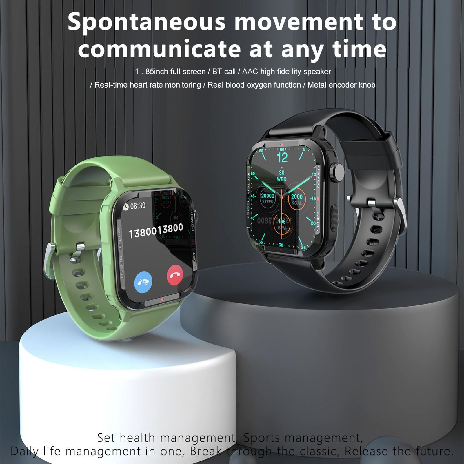 Smart Watch 1.85 inch Square Screen IP67 45*39mm 1pc (Black)