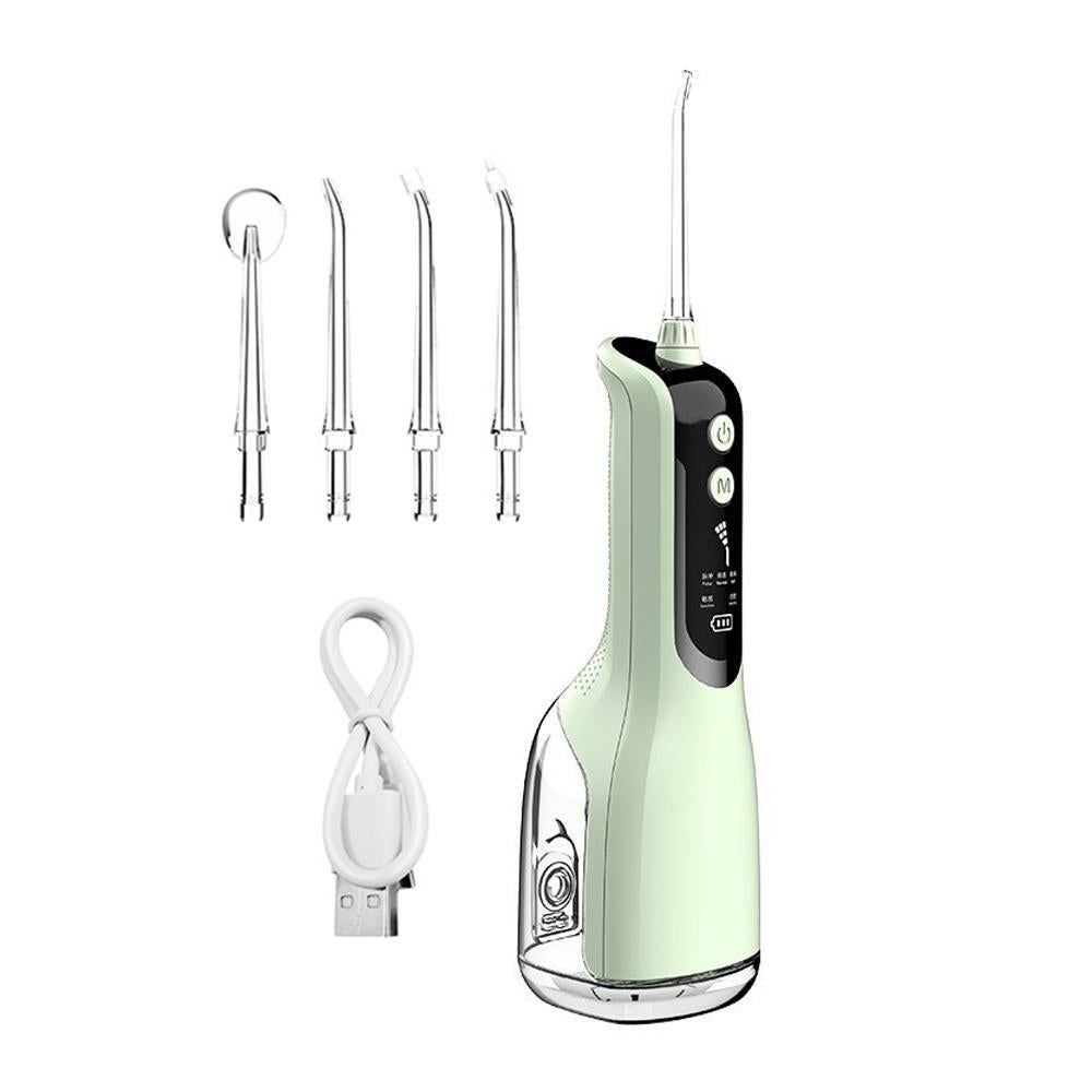 Cordless Water Flosser Teeth Cleaner 300ML Dental Flosser with 4 Jet Tips -Green