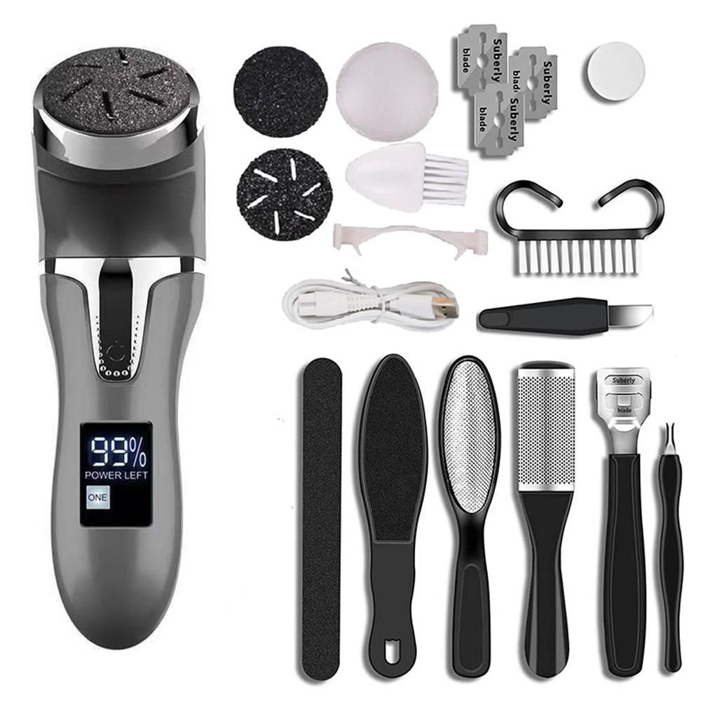 Electric Callus Remover for Feet Water-resistant 2 Speeds Pedicure Kit -Black and 12pcs kit