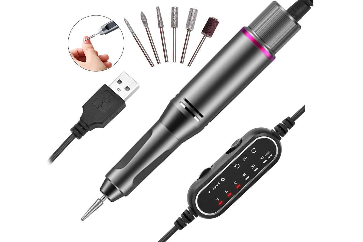 Electric Manicure Tools Kit File Machine Cordless Nail Drill Trimmer Nail Grind Trim Polish-Gray