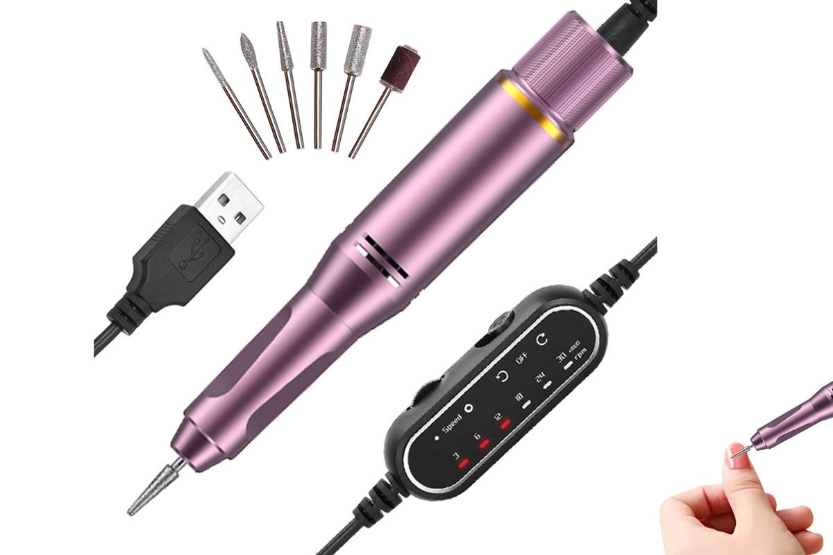 Electric Manicure Tools Kit File Machine Cordless Nail Drill Trimmer Nail Grind Trim Polish-Purple