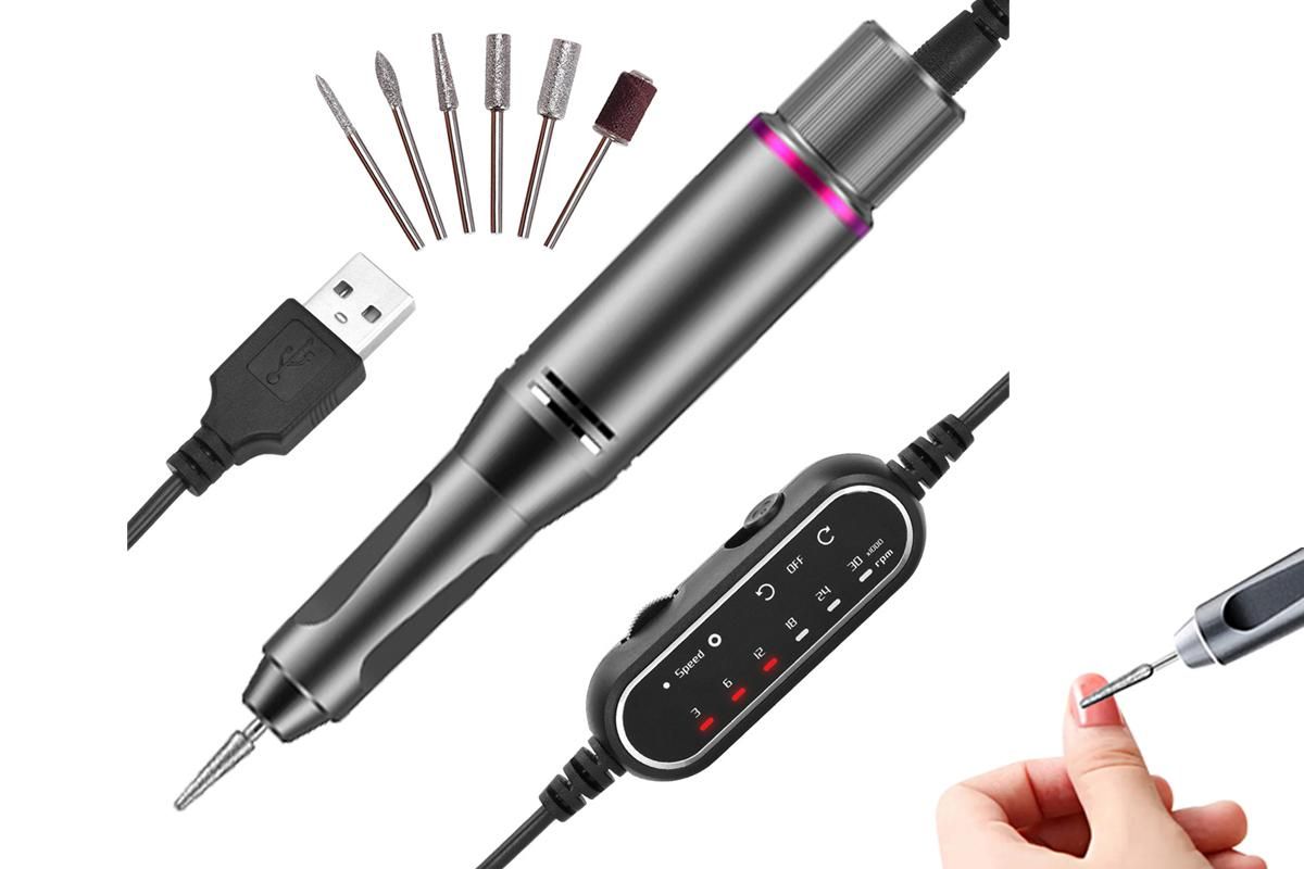 Electric Manicure Tools Kit File Machine Cordless Nail Drill Trimmer Nail Grind Trim Polish-Purple