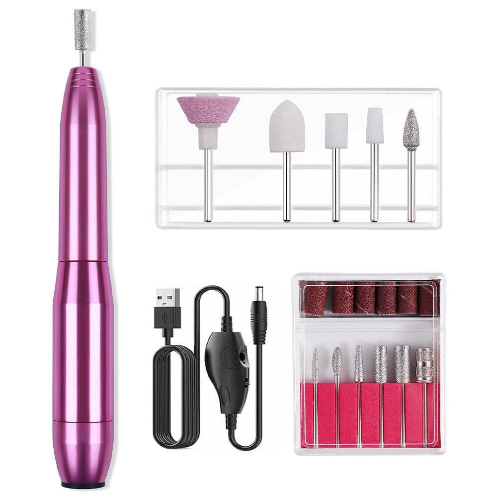 Electric Nail Drill Kit Cordless Nail Drill Portable USB Rechargeable Manicure Pedicure Tools for Acrylic Gel Nails -Silver