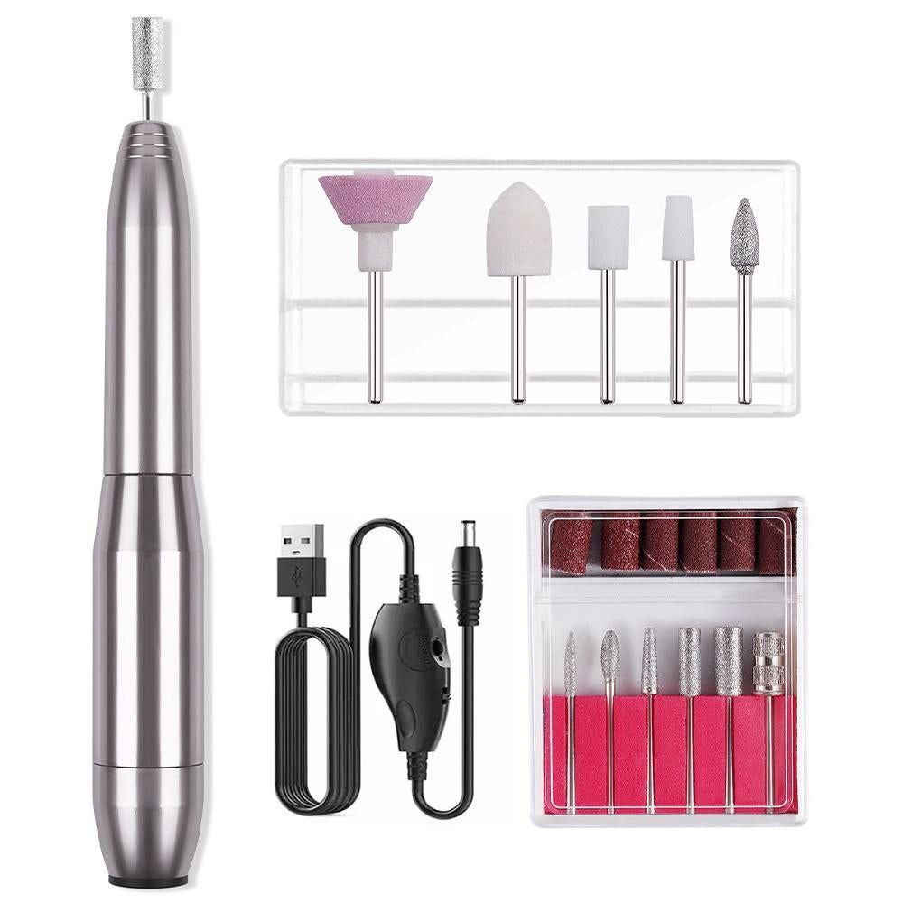 Electric Nail Drill Kit Cordless Nail Drill Portable USB Rechargeable Manicure Pedicure Tools for Acrylic Gel Nails -Gold