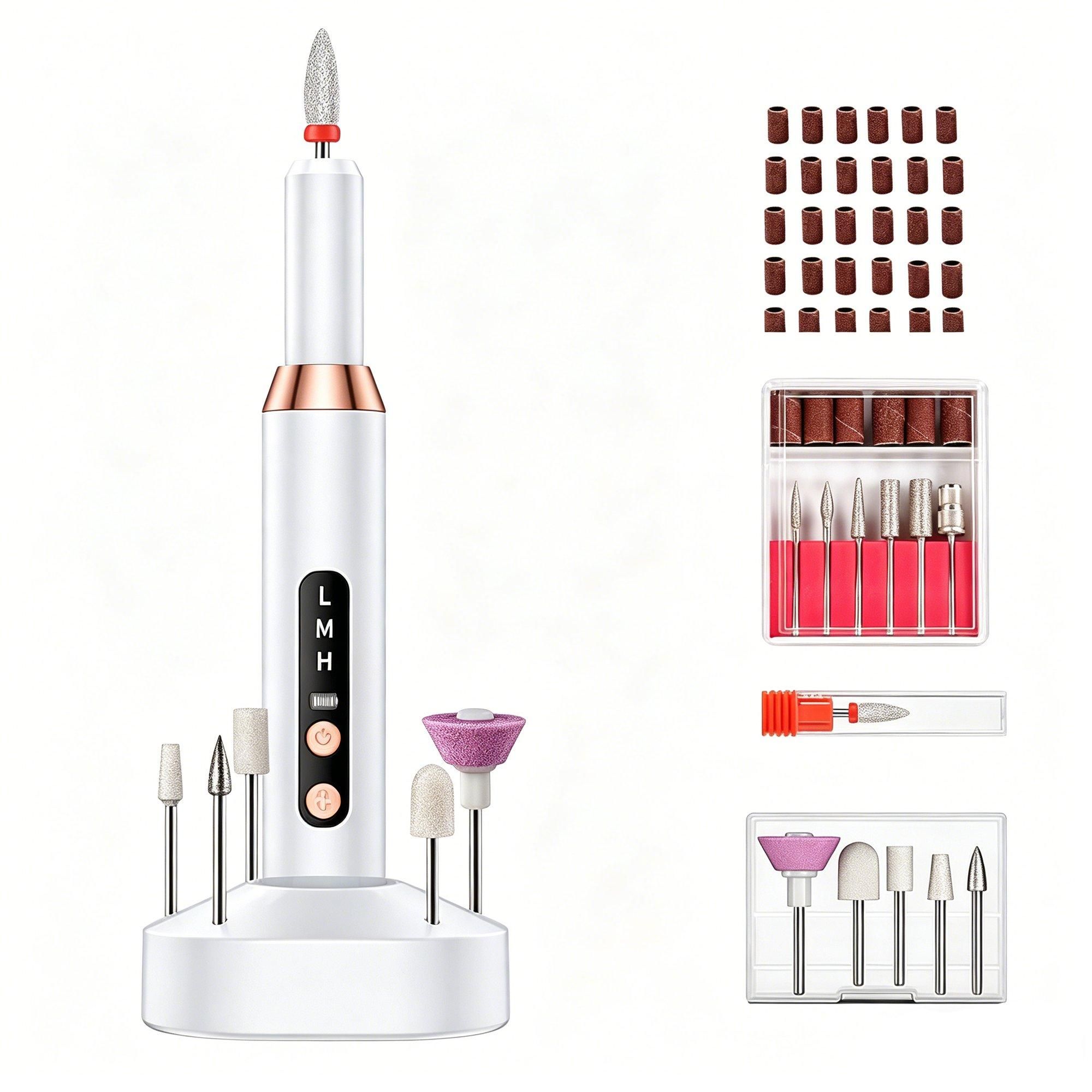 Electric Nail Drill Kit Cordless Nail Drill Portable USB Rechargeable Manicure Pedicure Tools for Acrylic Gel Nails -Gold