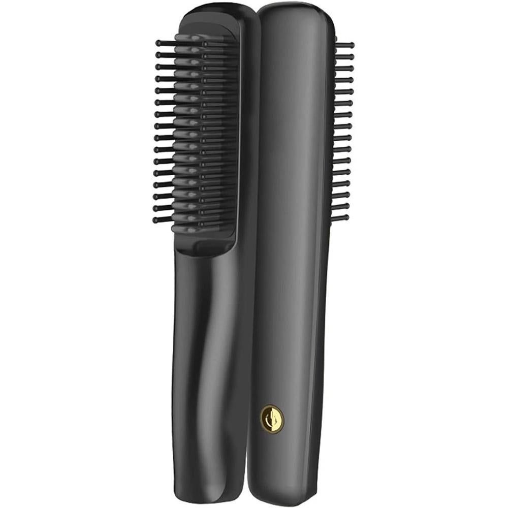 Hair Straightener Brush Fast Heating Electric Hot Negative Ion Straightening Comb for Home Salon -Black