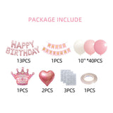 Birthday Party Decor Set: “HAPPY BIRTHDAY” Balloons + Bunting + Crown Set, Birthday Party Decor - Pink Set