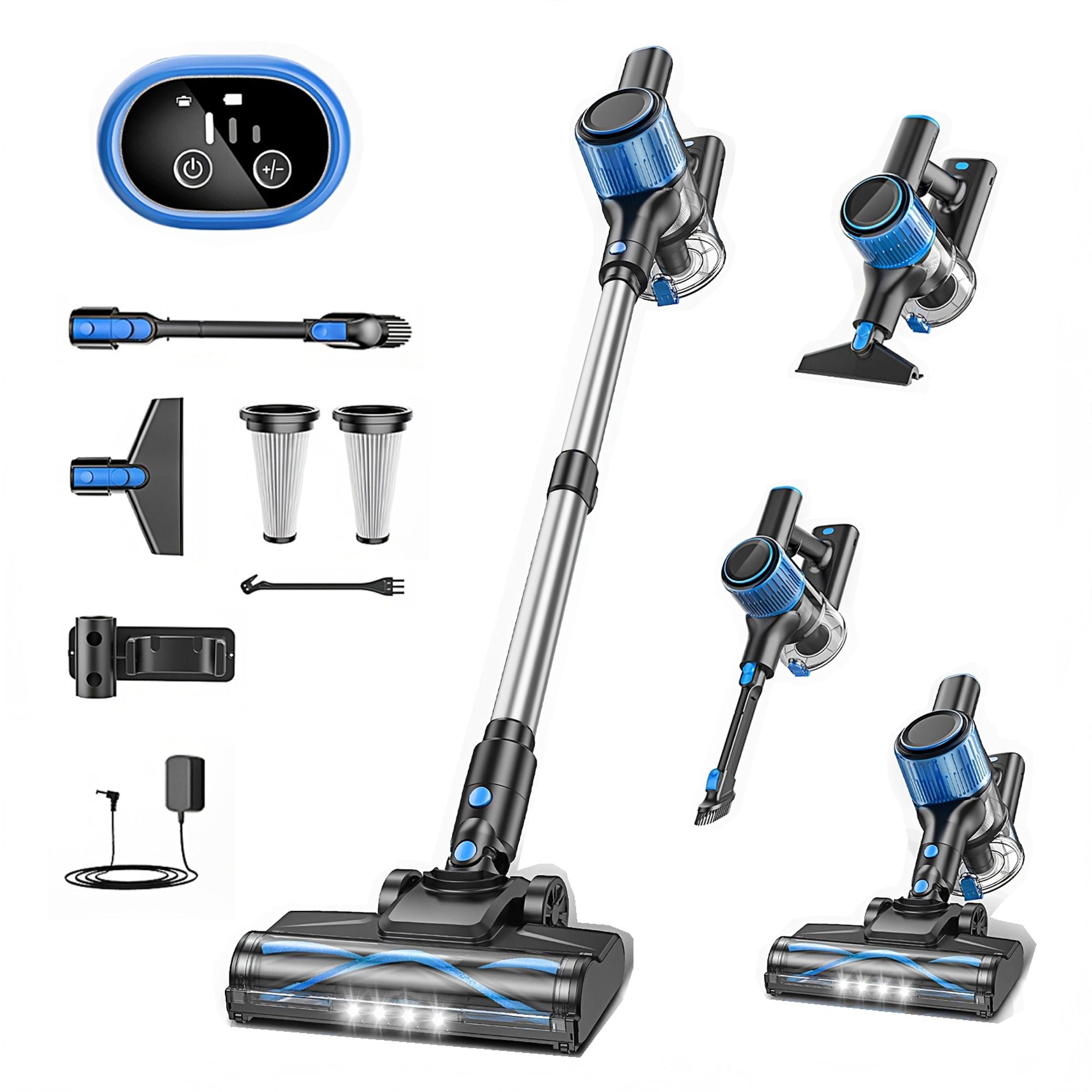 Cordless Vacuum Cleaner, 8 In 1 Powerful Suction Lightweight Vacuum Cleaner For Home, Led Display, 3 Suction Modes, 55Kpa Powerful Suction，45mins Detachable Battery Vacuum For Hard Floor Carpet Pet Hair