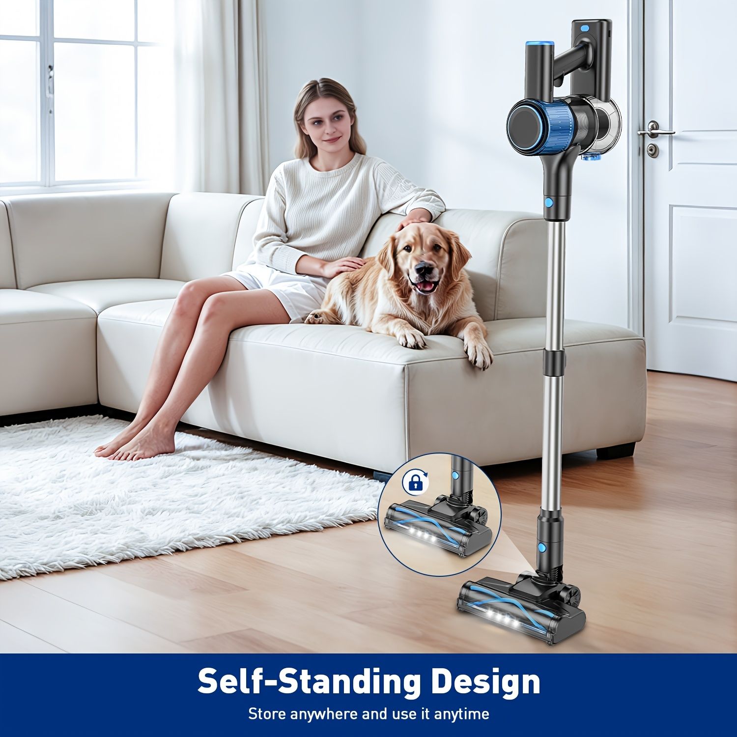 Cordless Vacuum Cleaner, 8 In 1 Powerful Suction Lightweight Vacuum Cleaner For Home, Led Display, 3 Suction Modes, 55Kpa Powerful Suction，45mins Detachable Battery Vacuum For Hard Floor Carpet Pet Hair