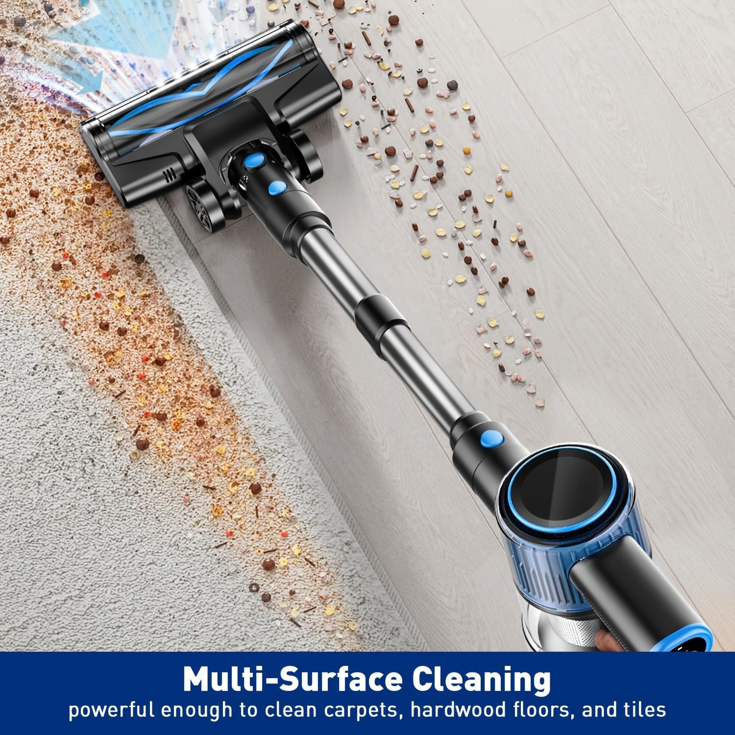 Cordless Vacuum Cleaner, 8 In 1 Powerful Suction Lightweight Vacuum Cleaner For Home, Led Display, 3 Suction Modes, 55Kpa Powerful Suction，45mins Detachable Battery Vacuum For Hard Floor Carpet Pet Hair