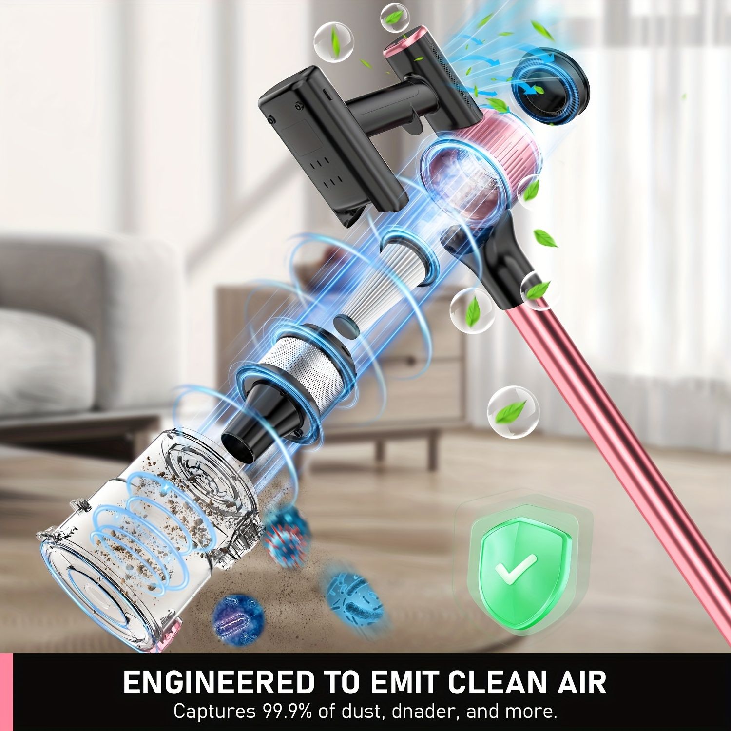 Cordless Vacuum Cleaner, 8 in 1 Powerful Suction Lightweight Vacuum Cleaner for Home, 55Kpa Powerful Suction，LED Display, 3 Suction Modes, 45Mins Detachable Battery Vacuum for Hard Floor Carpet Pet Hair
