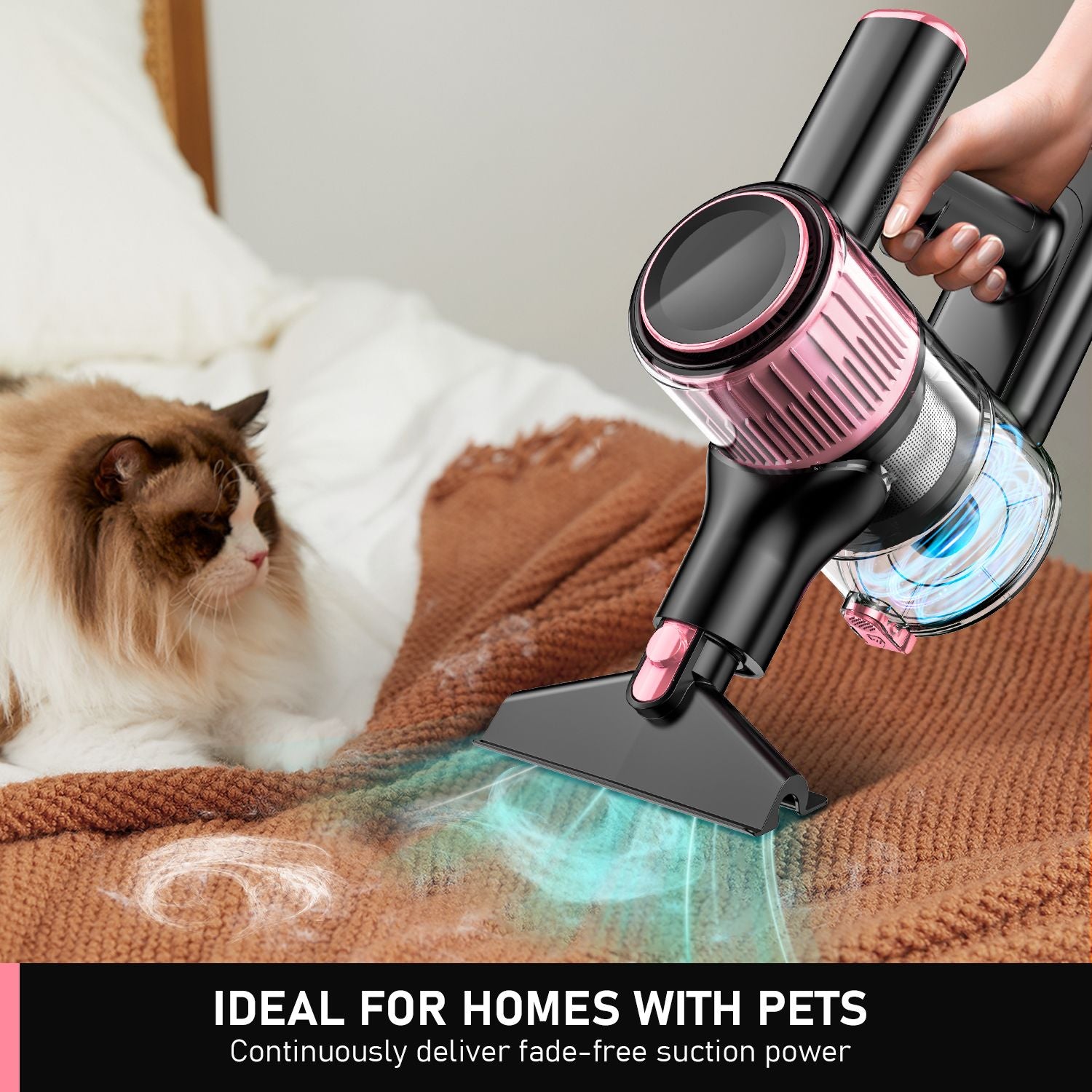 Cordless Vacuum Cleaner, 8 in 1 Powerful Suction Lightweight Vacuum Cleaner for Home, 55Kpa Powerful Suction，LED Display, 3 Suction Modes, 45Mins Detachable Battery Vacuum for Hard Floor Carpet Pet Hair