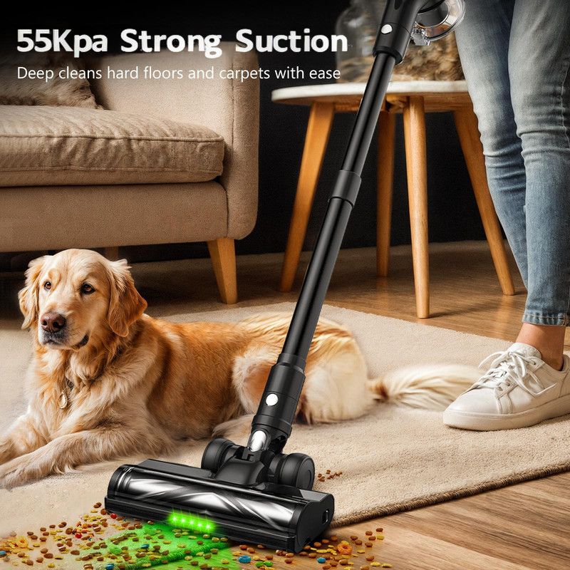 Cordless Vacuum Cleaner, 55Kpa/55Mins Vacuum Cleaners for Home. Self-Standing Stick Vacuum with Rechargeable Dock，LED Display & Anti-Tangle，Lightweight Rechargeable Vacuum for Carpet，Floor