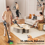 Cordless Vacuum Cleaner, 55Kpa/55Mins Vacuum Cleaners for Home. Self-Standing Stick Vacuum with Rechargeable Dock，LED Display & Anti-Tangle，Lightweight Rechargeable Vacuum for Carpet，Floor