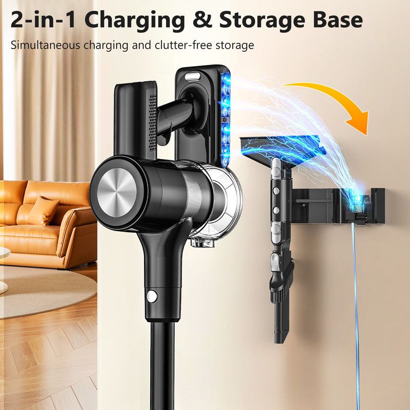 Cordless Vacuum Cleaner, 55Kpa/55Mins Vacuum Cleaners for Home. Self-Standing Stick Vacuum with Rechargeable Dock，LED Display & Anti-Tangle，Lightweight Rechargeable Vacuum for Carpet，Floor