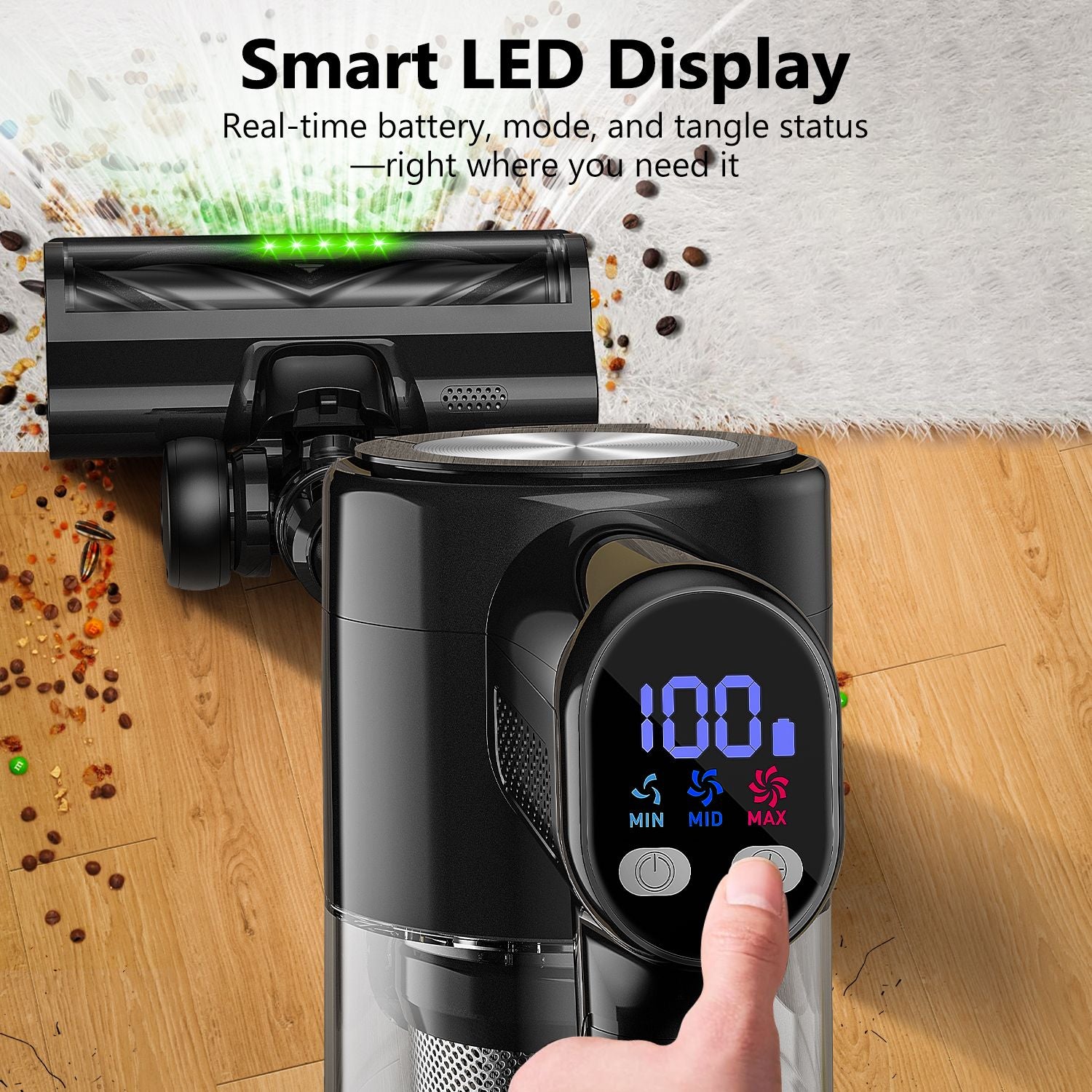 Cordless Vacuum Cleaner, 55Kpa/55Mins Vacuum Cleaners for Home. Self-Standing Stick Vacuum with Rechargeable Dock，LED Display & Anti-Tangle，Lightweight Rechargeable Vacuum for Carpet，Floor