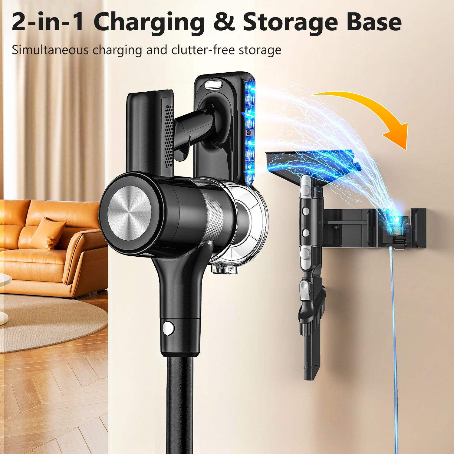 Cordless Vacuum Cleaner, 55Kpa/55Mins Vacuum Cleaners for Home. Self-Standing Stick Vacuum with Rechargeable Dock，LED Display & Anti-Tangle，Lightweight Rechargeable Vacuum for Carpet，Floor