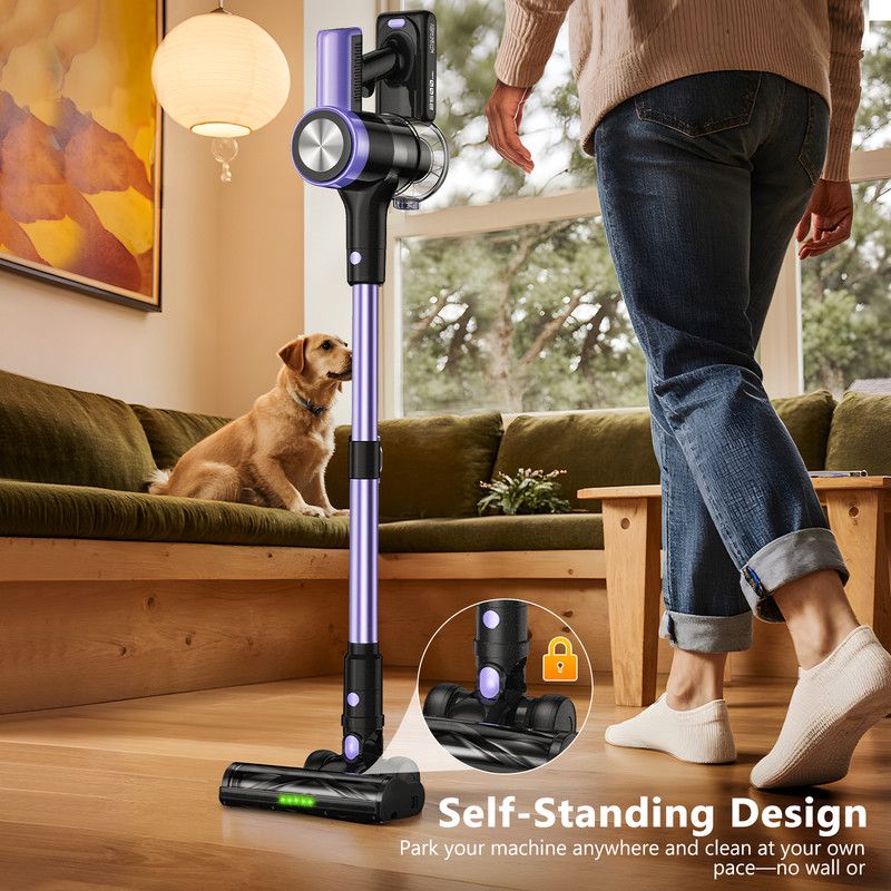 Cordless Vacuum Cleaner, 55Kpa/55mins Self-Standing Powerful Stick Lightweight Vacuum Cleaner for Home Pet Hair/Hard Floor/Carpet。