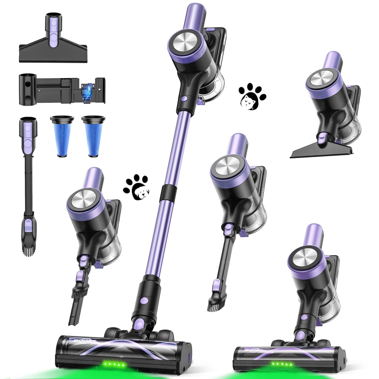 Cordless Vacuum Cleaner, 55Kpa/55mins Self-Standing Powerful Stick Lightweight Vacuum Cleaner for Home Pet Hair/Hard Floor/Carpet。