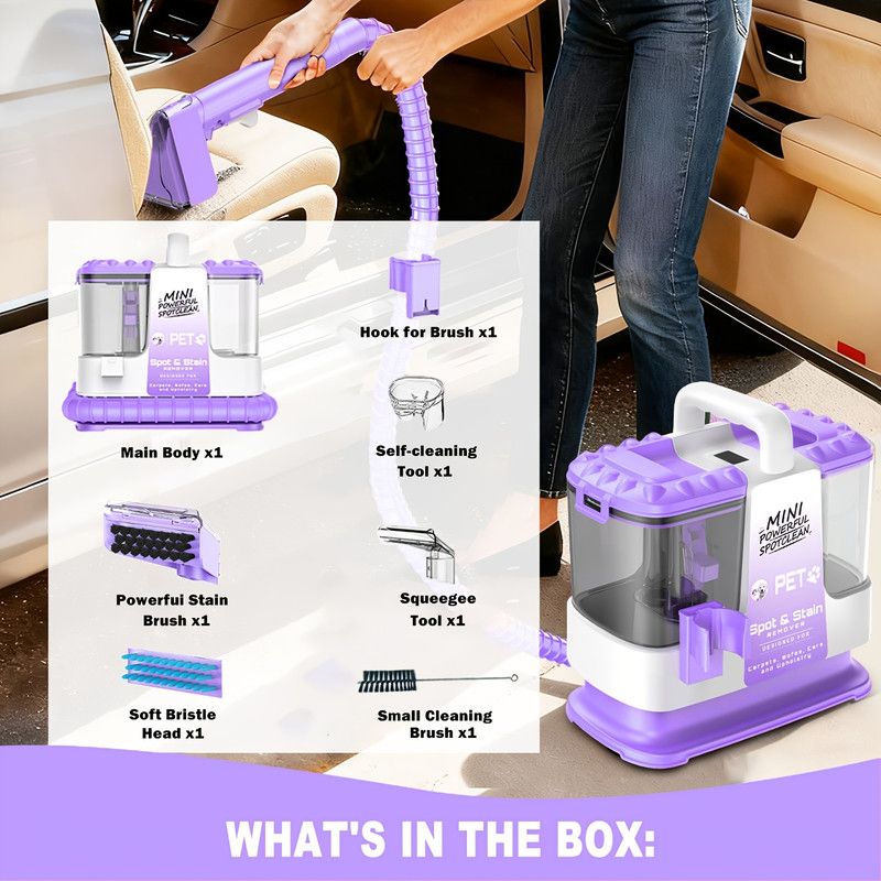 32Kpa Portable Carpet & Upholestery Cleaner Machine for Pets, Spot, Stain, Couch Cleaner Machine with Powerful Suction and and Self Cleaning, Car/Auto Detailer, Lightweight Compact Design。