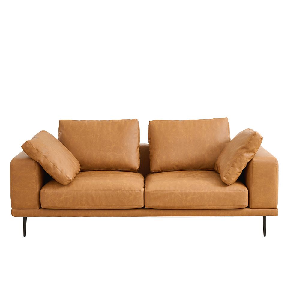 Modern Deep-Seated Sofa, Two-seater, Faux Leather, Brown - Brown PU leather