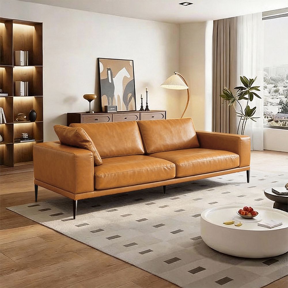 Modern Deep-Seated Sofa, Two-seater, Faux Leather, Brown - Brown PU leather