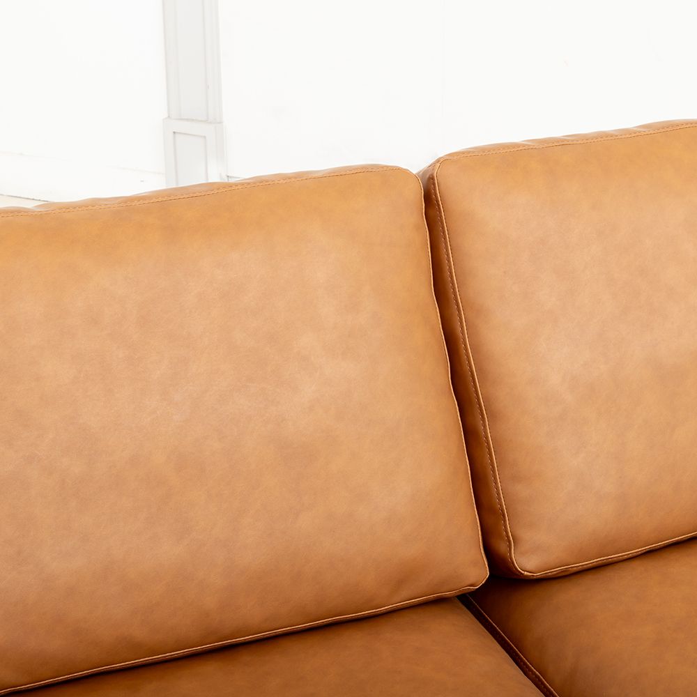 Modern Deep-Seated Sofa, Two-seater, Faux Leather, Brown - Brown PU leather