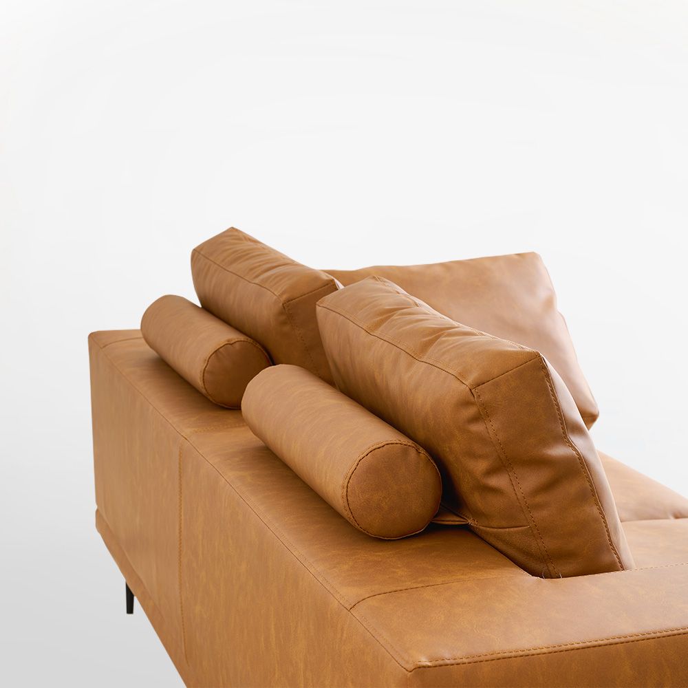 Modern Deep-Seated Sofa, Two-seater, Faux Leather, Brown - Brown PU leather