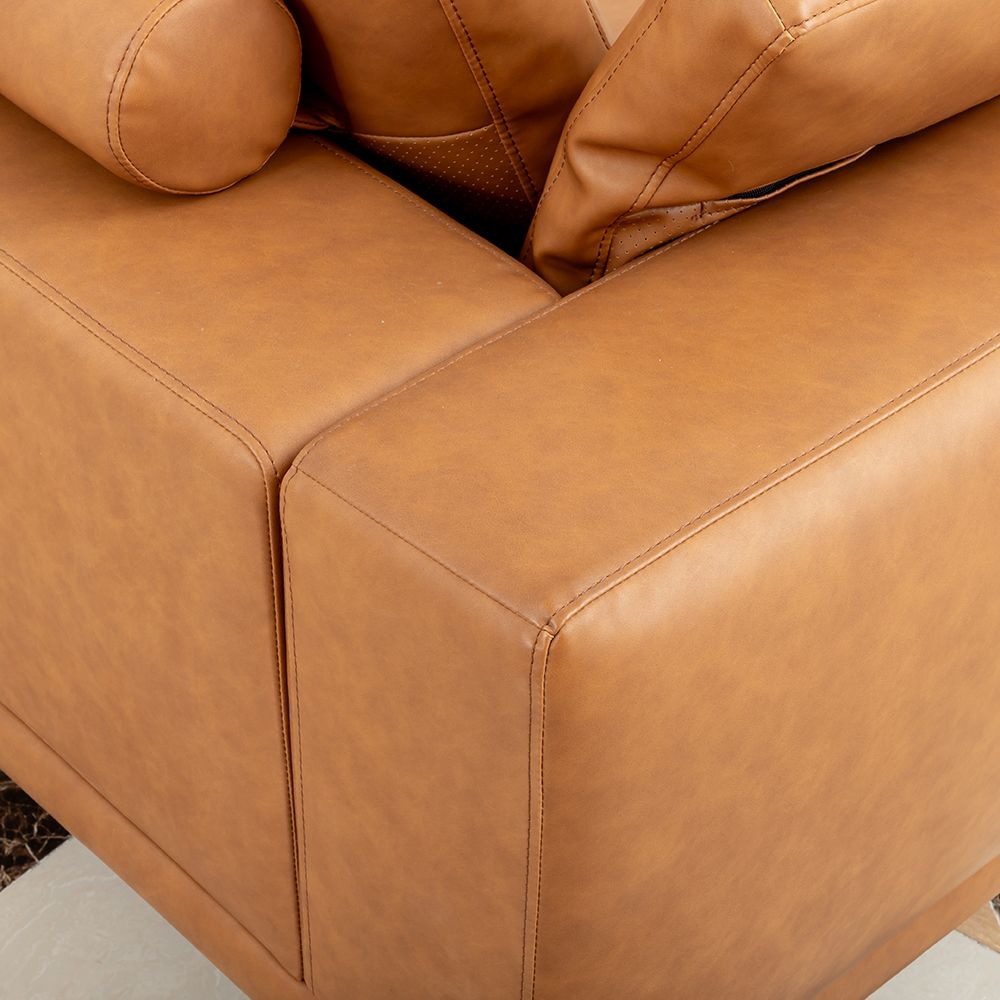 Modern Deep-Seated Sofa, Two-seater, Faux Leather, Brown - Brown PU leather
