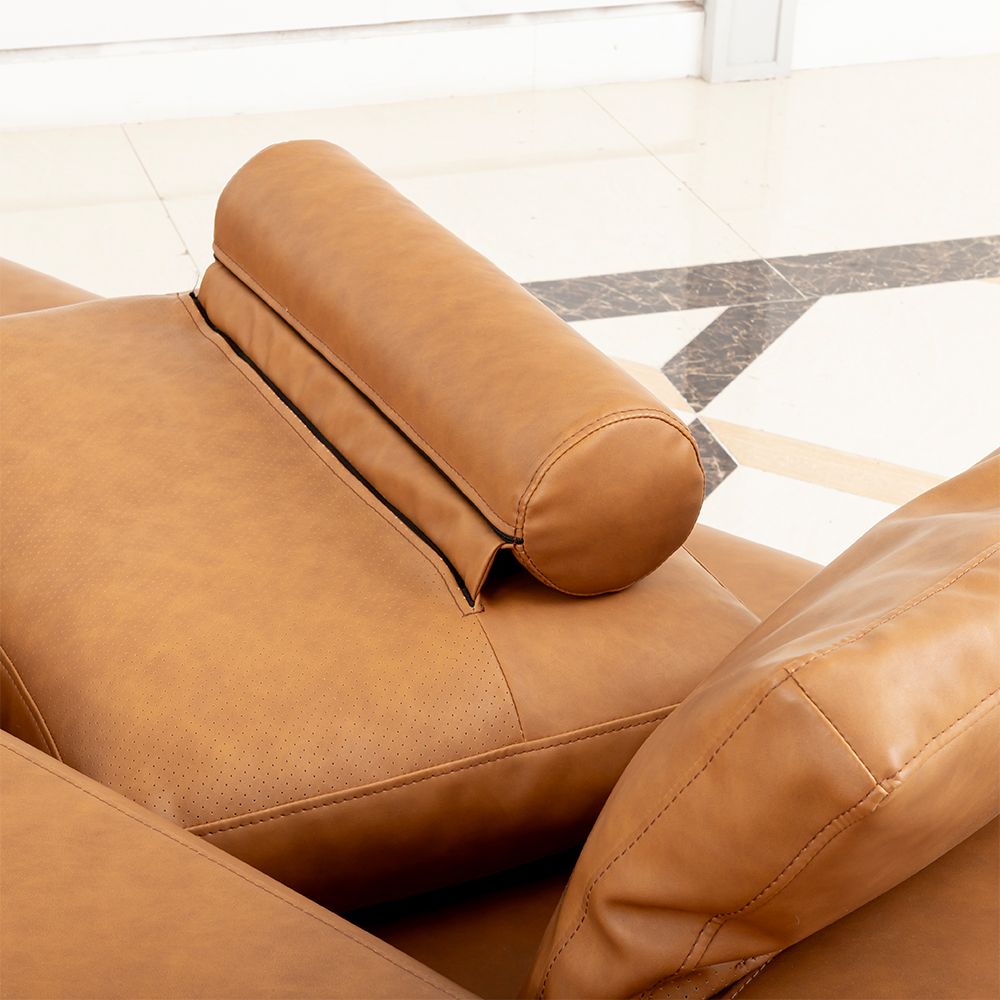 Modern Deep-Seated Sofa, Two-seater, Faux Leather, Brown - Brown PU leather