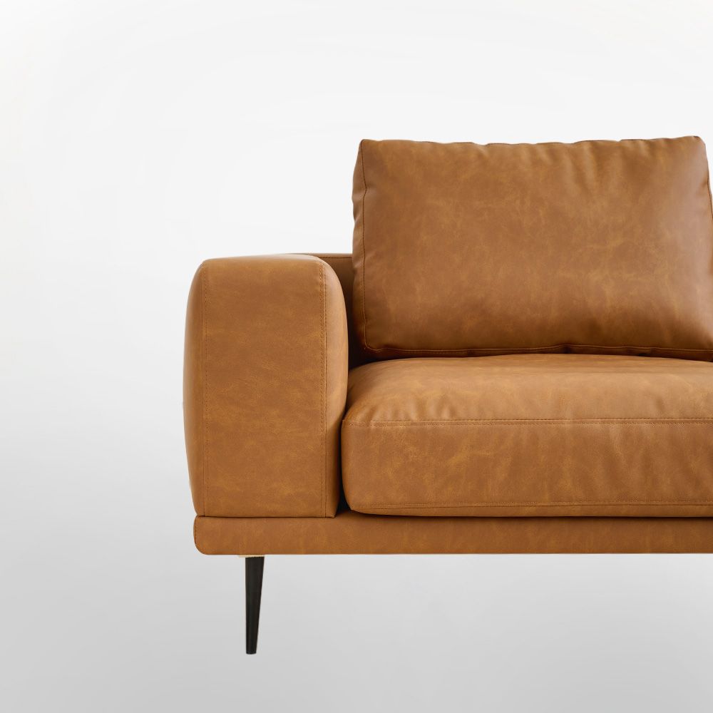 Modern Deep-Seated Sofa, Two-seater, Faux Leather, Brown - Brown PU leather