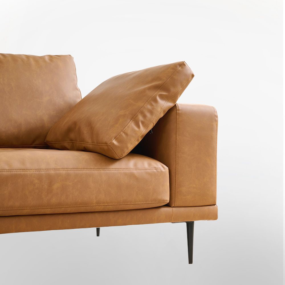 Modern Deep-Seated Sofa, Two-seater, Faux Leather, Brown - Brown PU leather