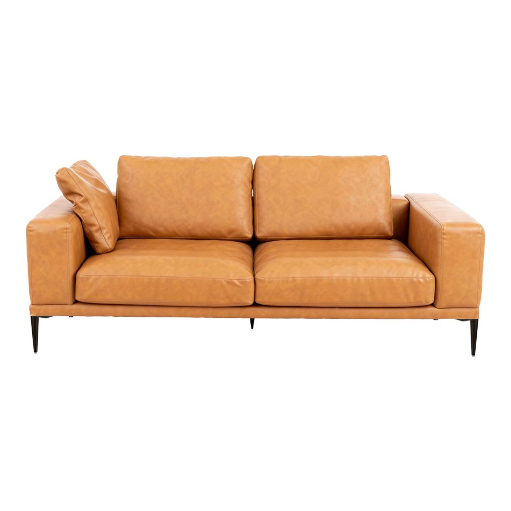 Modern Deep-Seated Sofa, Two-seater, Faux Leather, Brown - Brown PU leather