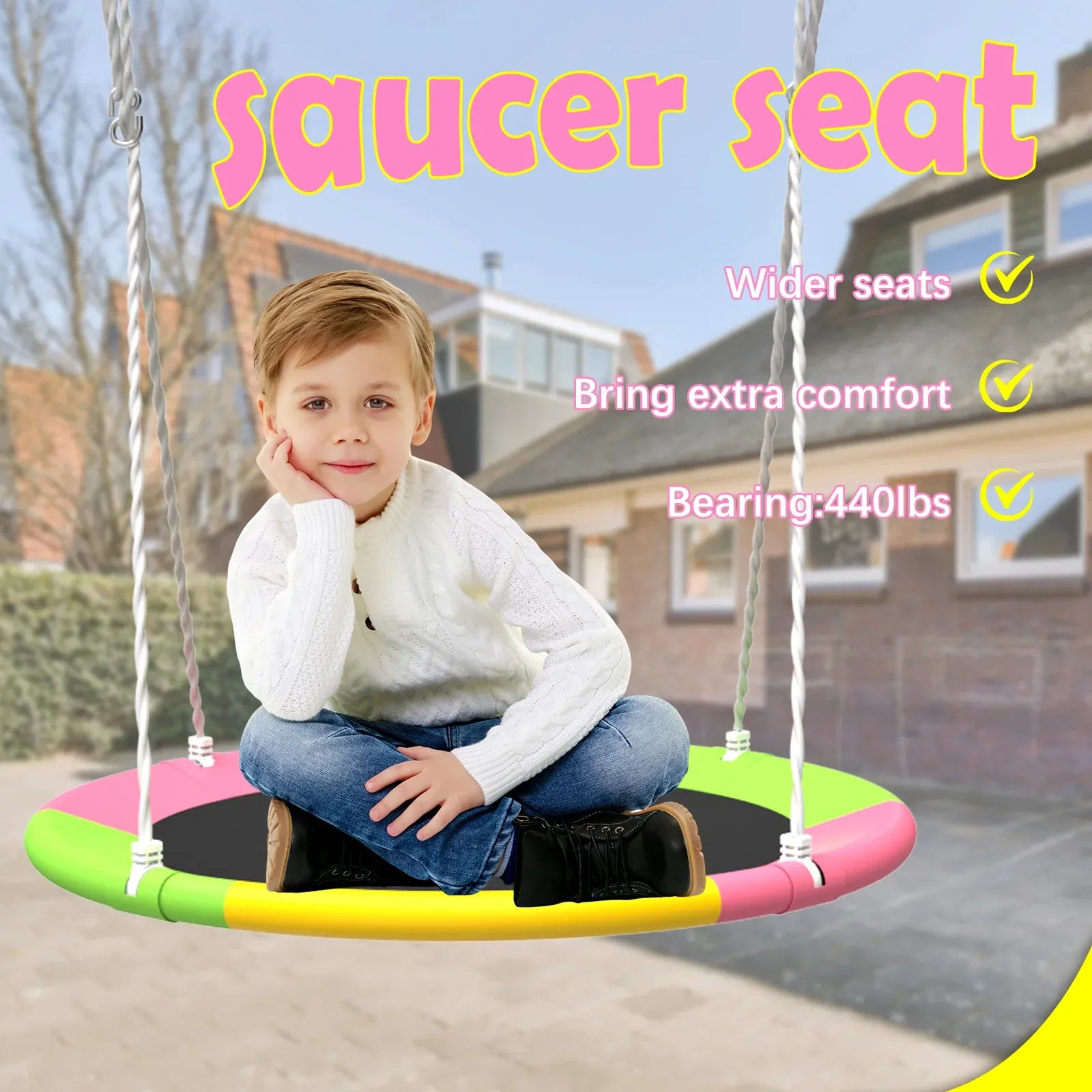 Flying Saucer Swing Set with Heavy Duty A-Frame Metal Swing Stand, Ful