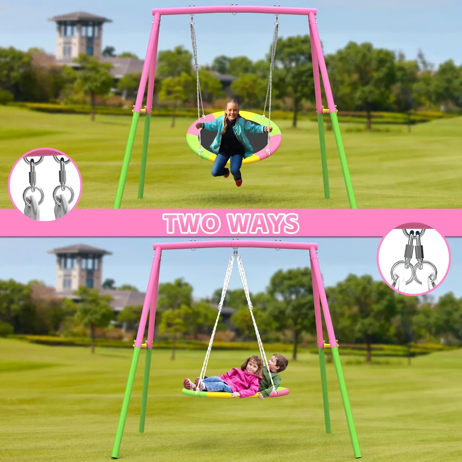 Flying Saucer Swing Set with Heavy Duty A-Frame Metal Swing Stand, Ful