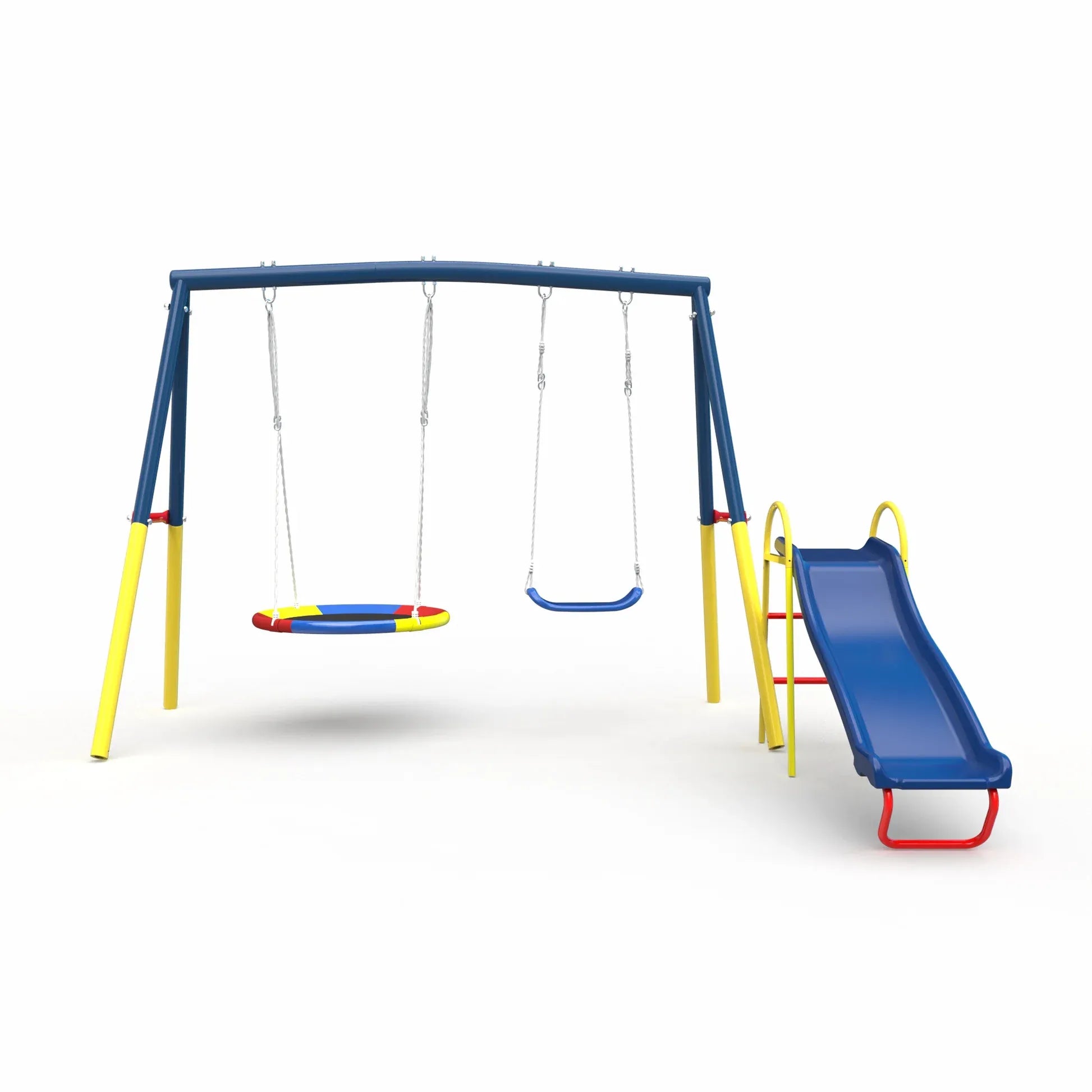 Swing Sets with Kids Slide for Backyard Outdoor, Metal and PE