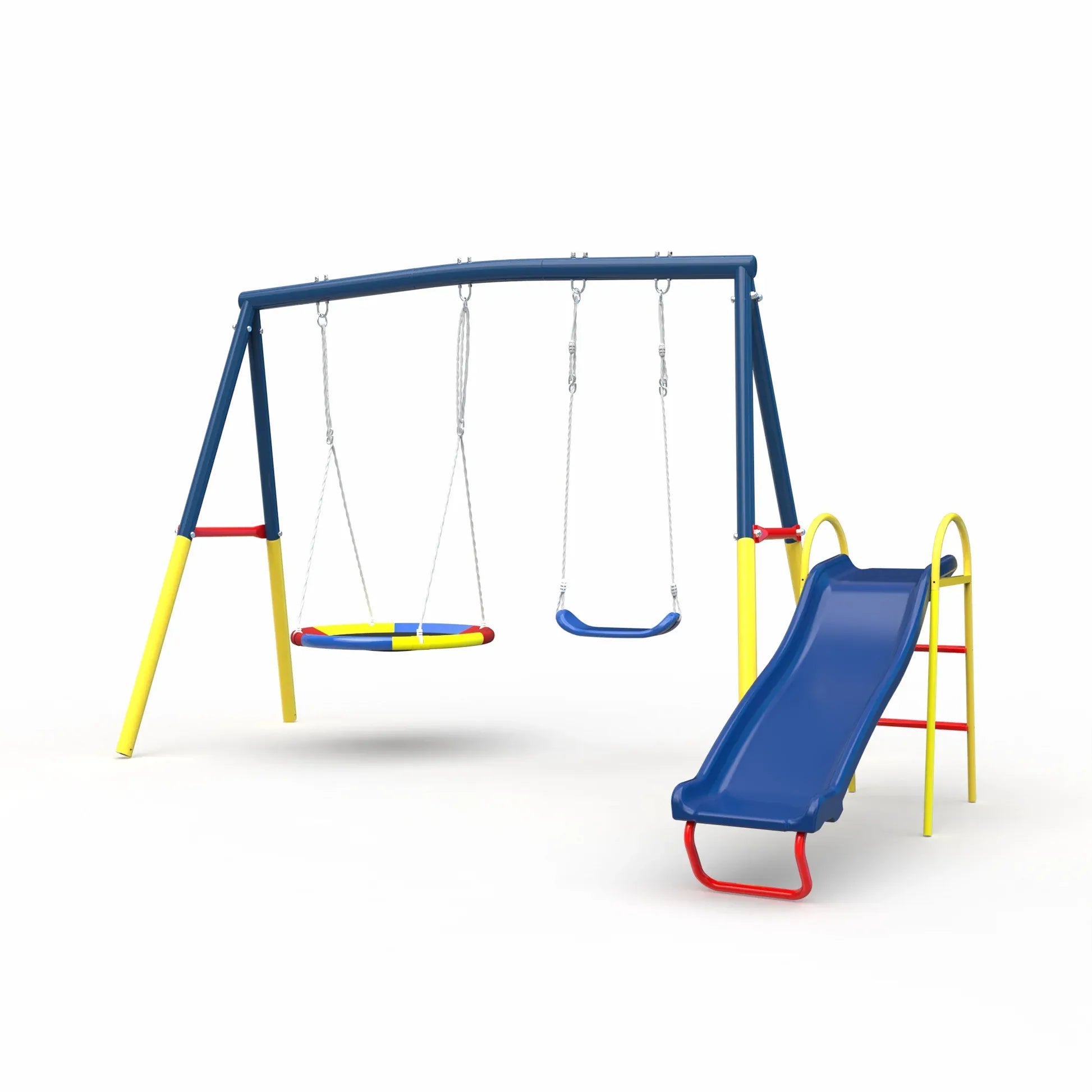 Swing Sets with Kids Slide for Backyard Outdoor, Metal and PE